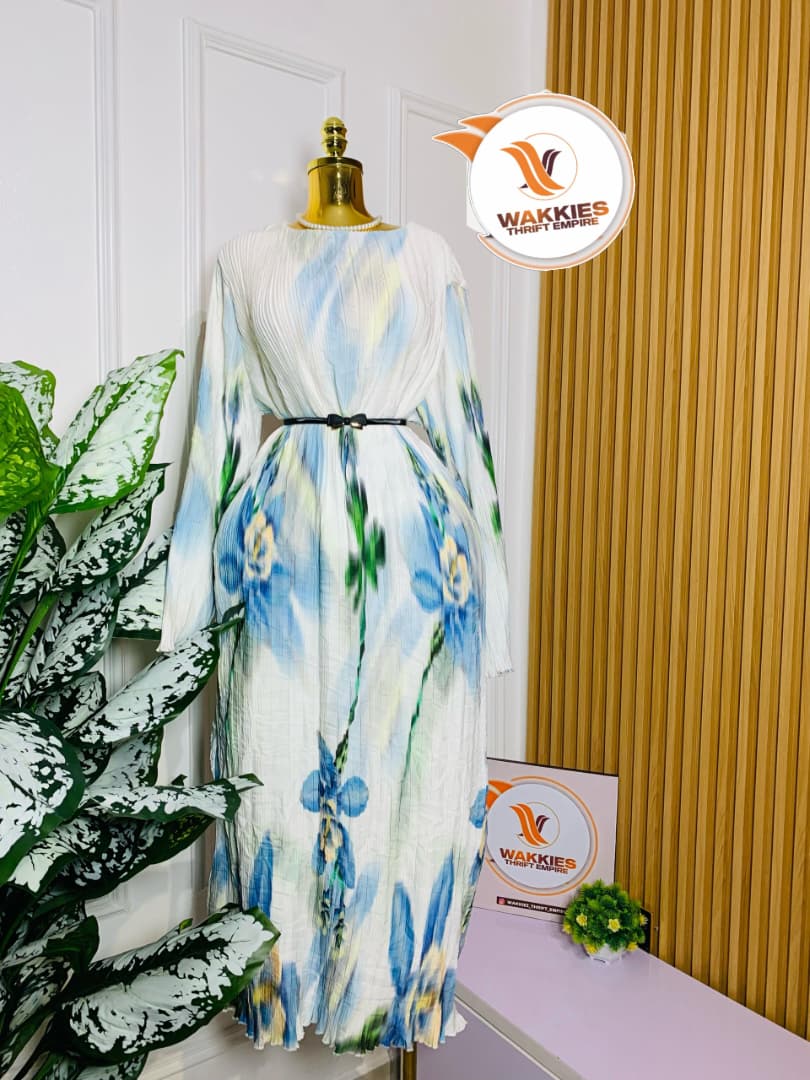 Sky Blue Watercolour Floral Maxi Gown